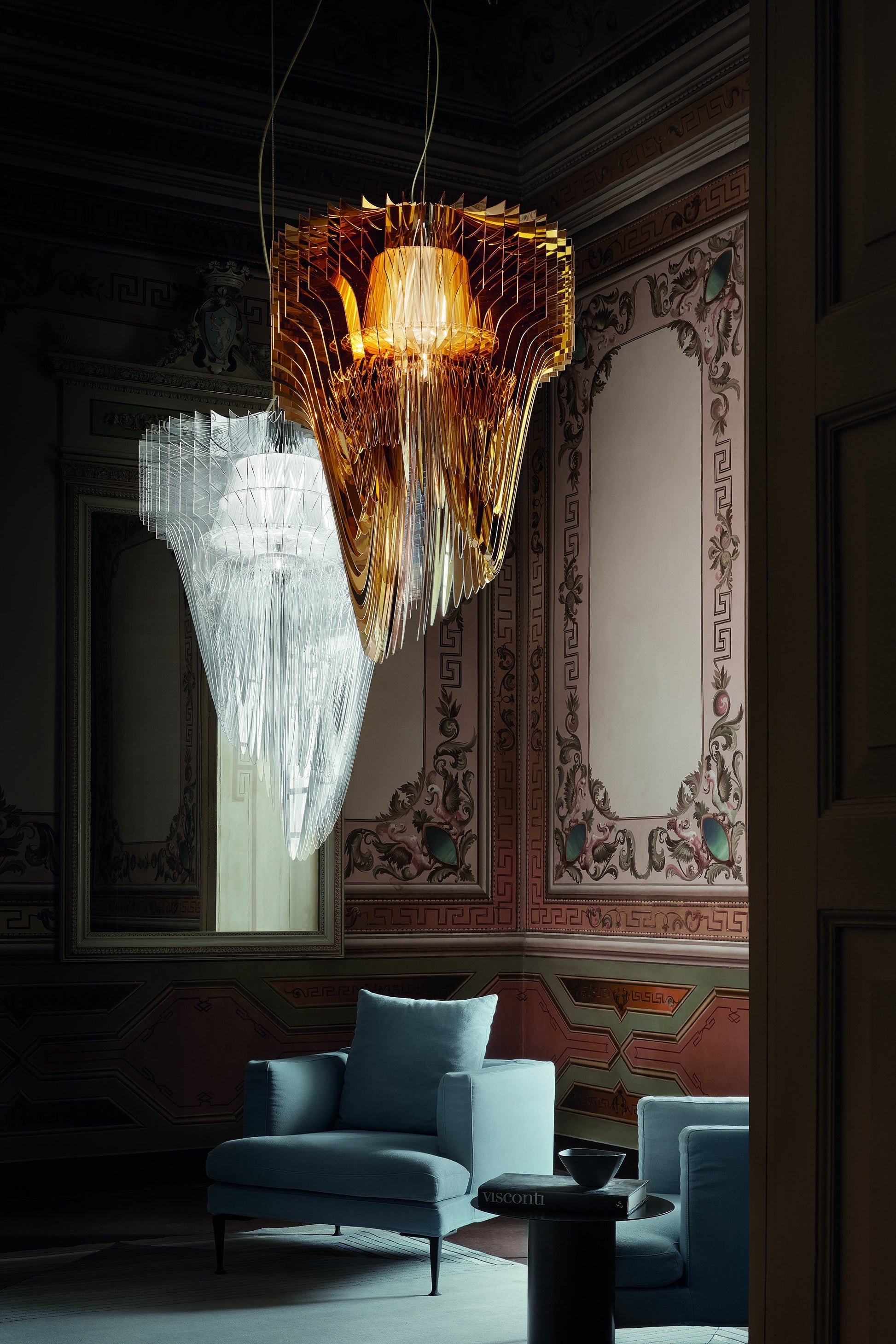 SLAMP Aria Suspension Gold and Transparent in an interior