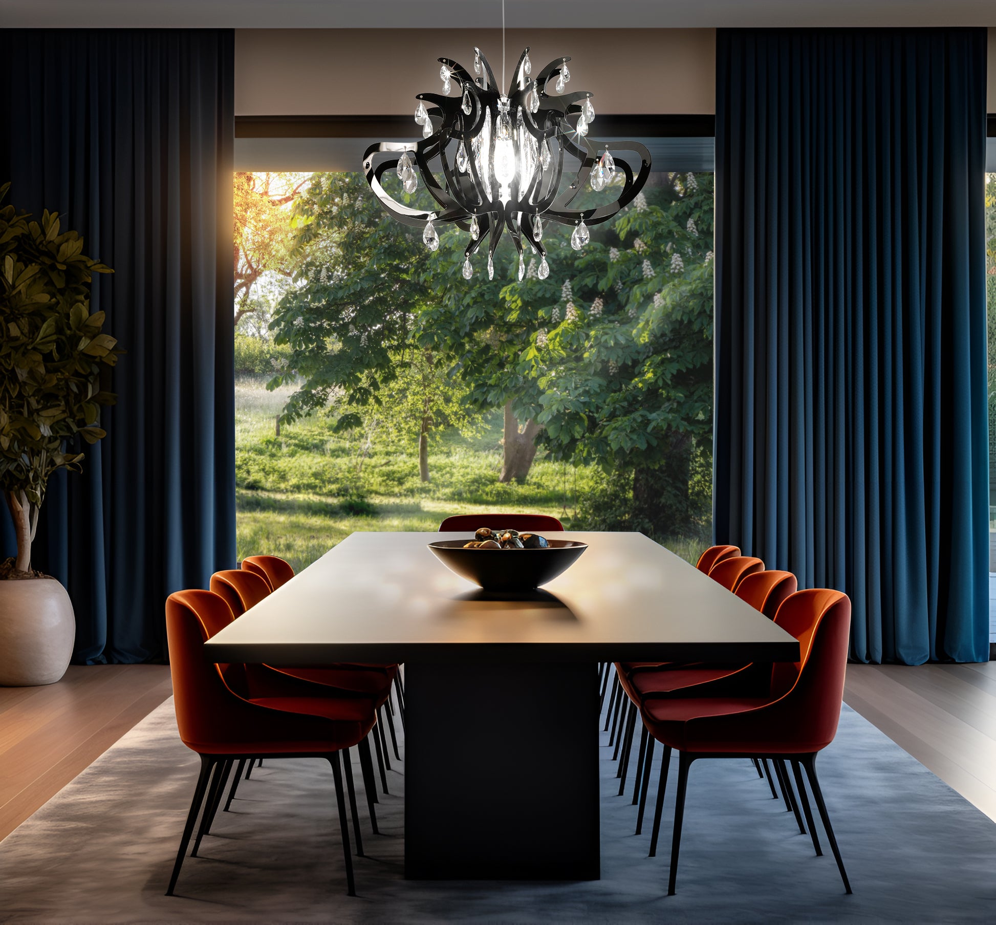 SLAMP Lillibet Suspension Black above a dining table